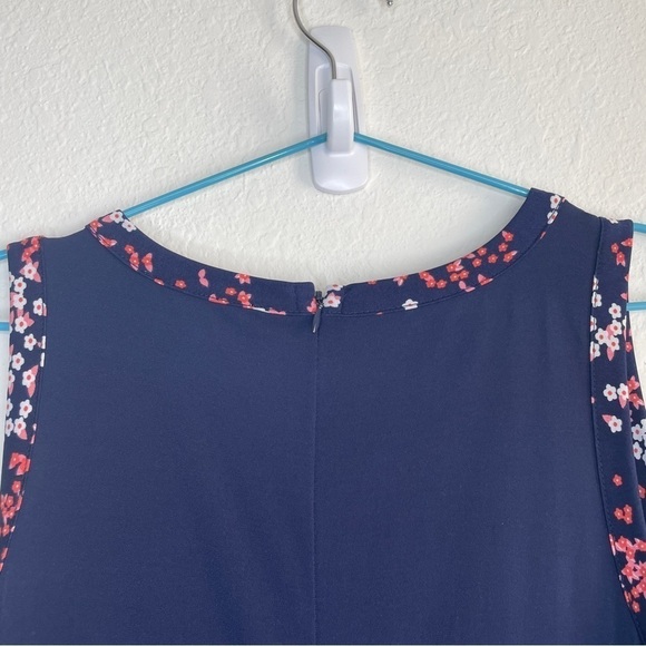 Michael Kors Border Print Faux Wrap Dress Navy Blue and Pink Floral Jersey Knit - Picture 7 of 9